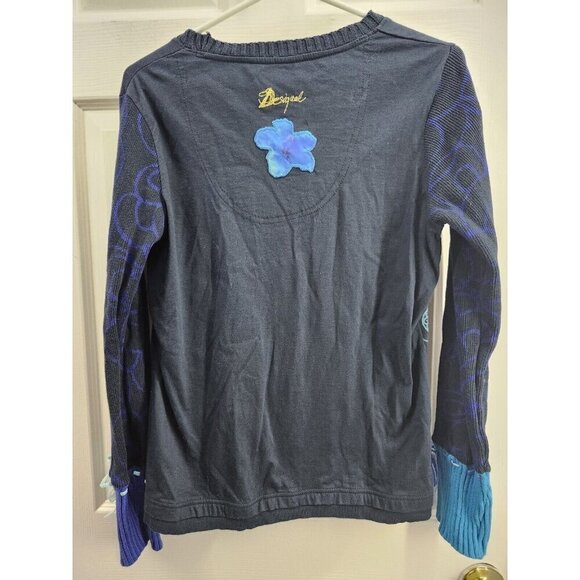 Desigual women's light sweater size M blue multi color floral butterfly - Picture 2 of 7